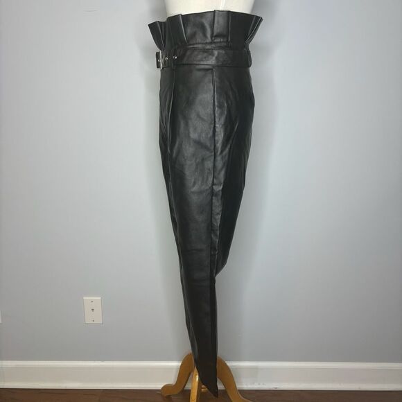 Nasty Gal- Black Faux Leather Pants w/ Belt - Picture 2 of 4